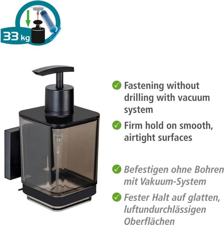 Image du produit Wenko Distributeur de savon Vacuum-Loc® Mod. Quadro Noir Fixer sans percer