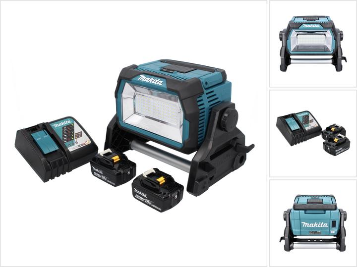 1x Makita DML 809 Akku LED Baustrahler, 2x Makita BL 1860 B 18 V 6,0 Ah Akku, 1x Makita DC 18 RC Akku Schnell Ladegerät 7,2 V - 18 V, 1x Netzwerkkabel
