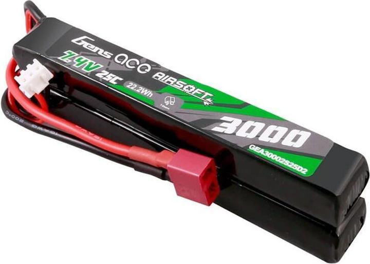 Immagine prodotto Gens Ace 25C 3000mAh 2S2P 7.4V Batteria Lipo per pistola Airsoft a sella con spina Mini Deans(T) (7.40 V, 3000 mAh)