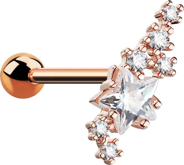 Produktbild Star Piercing Micro Barbell rosegold Kristallgruppe mit Stern (Messing, Chirurgenstahl 316L)