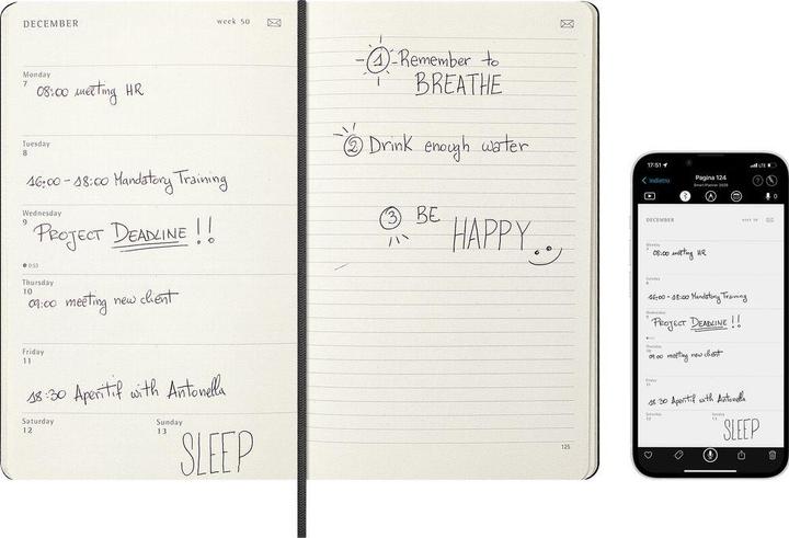 Produktbild Moleskine MOLESINKE Agenda Smart Diary Large 2026 MDHB12WN3 1W/1S schwarz HC 13x21cm (13 x 21 cm, Englisch)