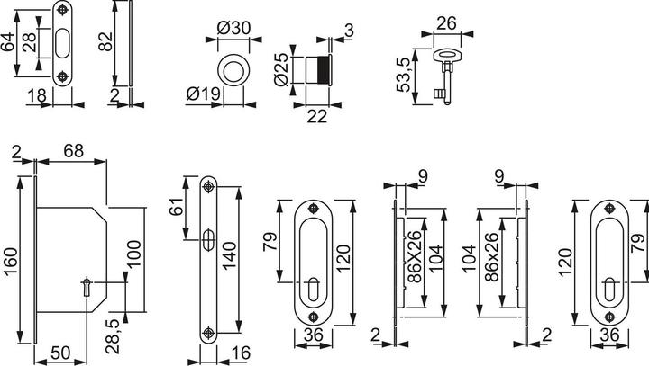 Actual product image Hoppe Sliding door cover set 4930 - with lock, oval ros. BB, chrome-plated sati