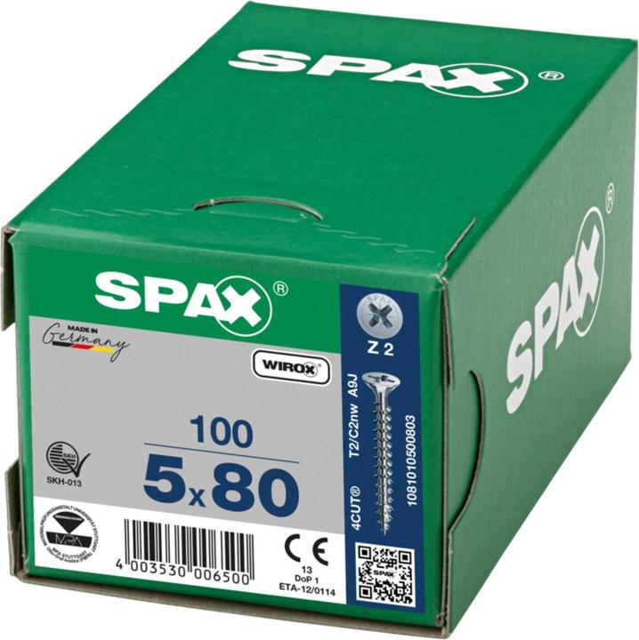 Actual product image Spax Senkmultikopf Kreuzschlitz Z2 Vollgewinde Wirox (100 Screws per piece, 5 x 80 mm)
