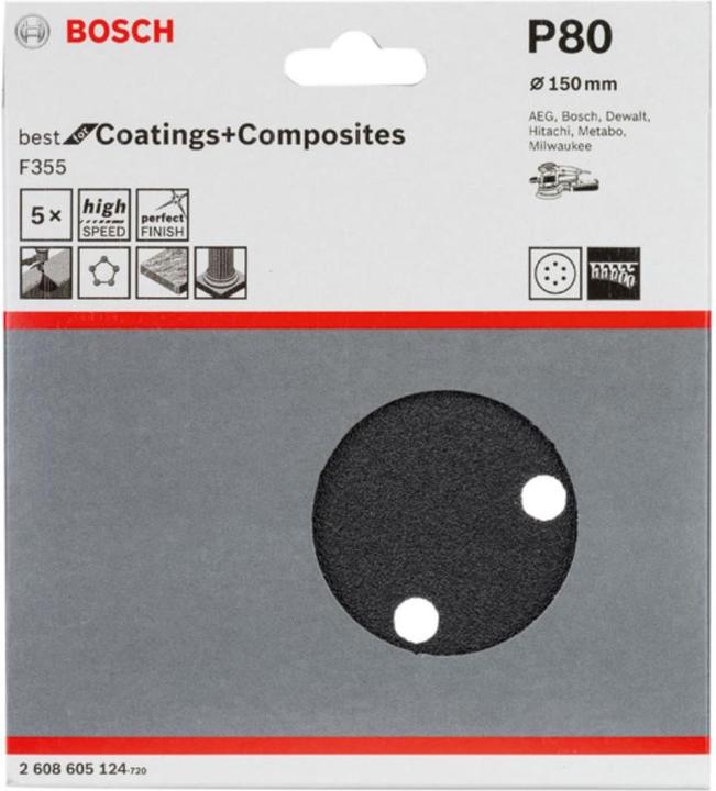 Image du produit Bosch Professional Zubehör PRO F355 Feuille abrasive, 150 mm, G80 (80)