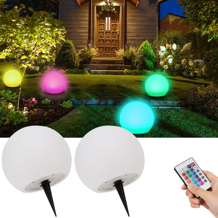 Actual product image Casativo 2er-Set LED-Leuchtkugel mit Fernbedienung, solarbetrieben, RGBW, 60 Lu, IP67, Ø 30 cm (60 lm, IP67)