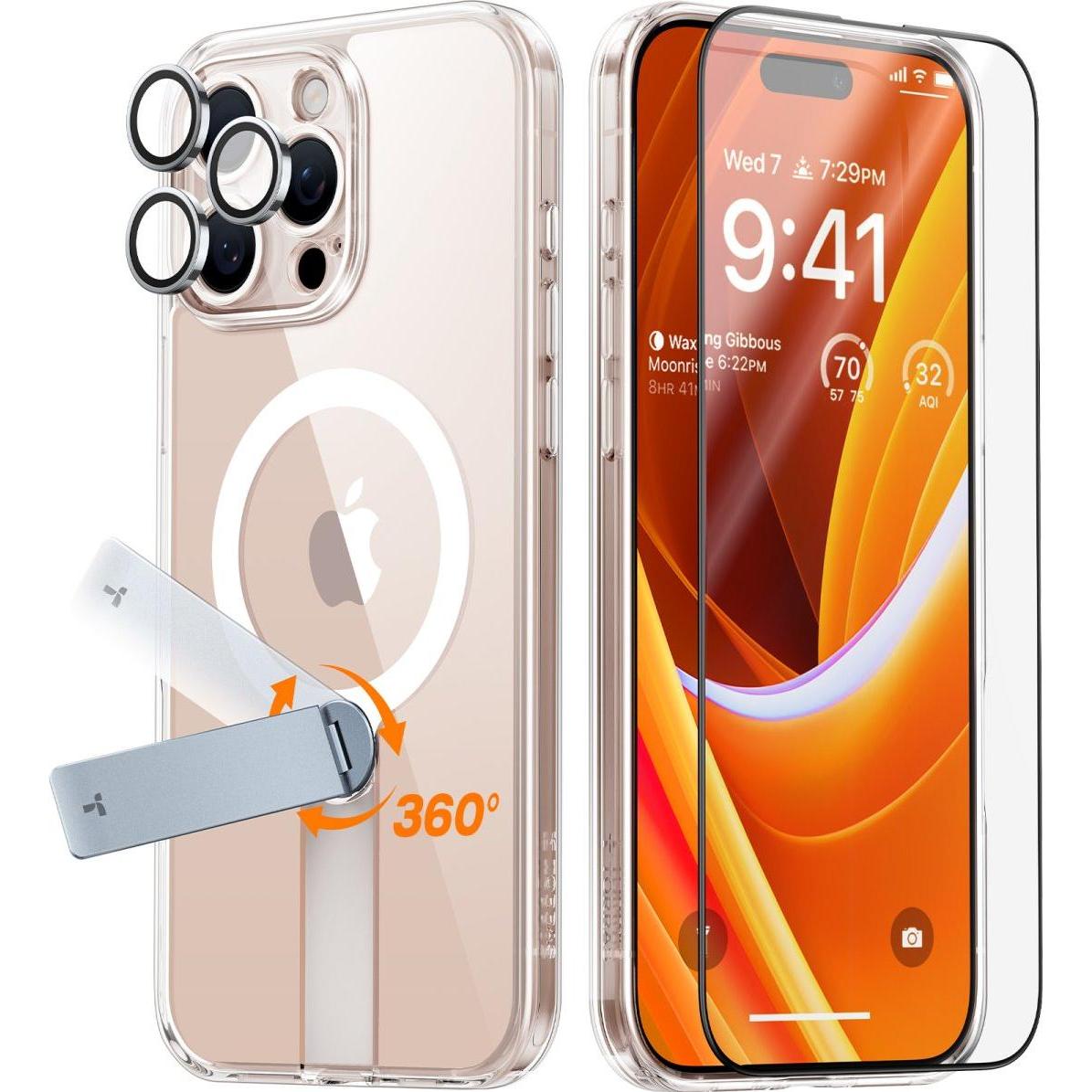 Torras Pstand Spin 3 in 1 (Apple iPhone 16 Pro), Smartphone Hülle, Transparent