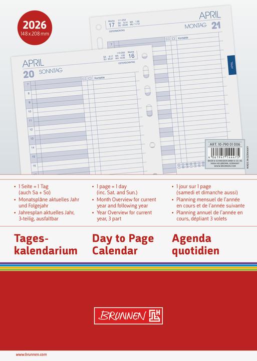 Produktbild Brunnen Timer Einlage 2026 079001006 1T/1S DE A5 (14.8 x 20.8 cm, 1 Tag / 1 Seite)