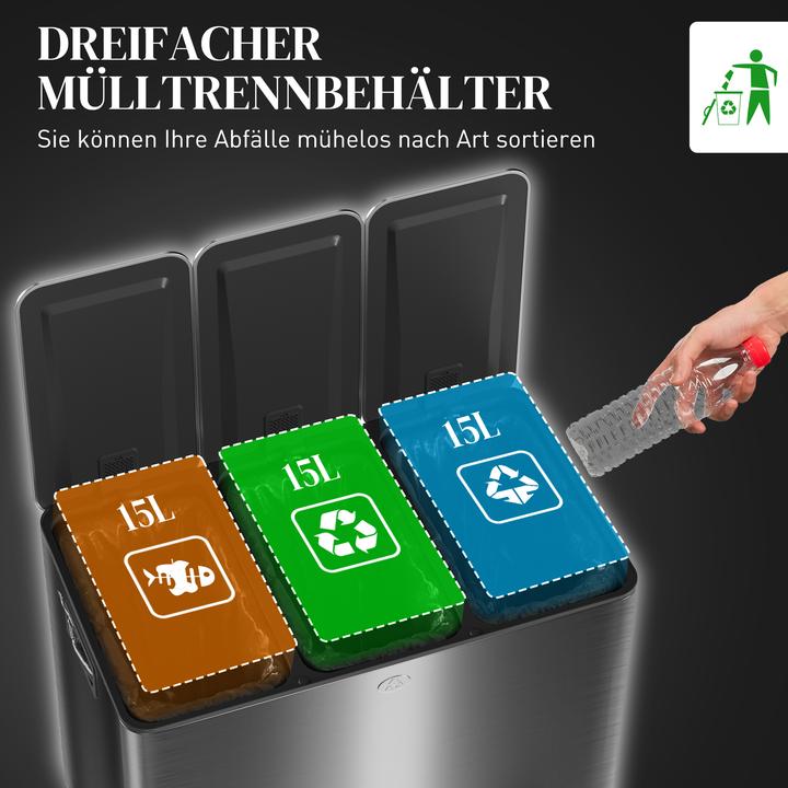 Produktbild Homcom Küchenabfalleimer Edelstahl, Kunststoff Schwarz (60 l)
