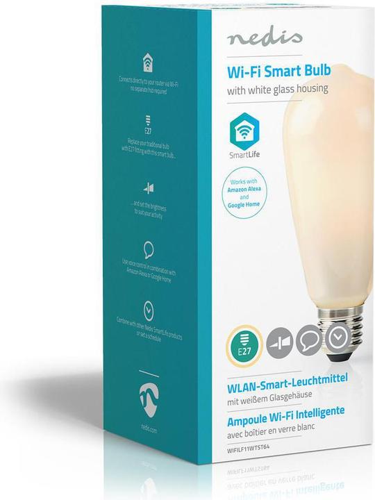 Produktbild Nedis Smartlife LED Filament Lampe Wi-Fi E27 500 lm 5 W Warmweiss 2700 K Glas AndroidT / IOS ST64 (E27, 500 lm, 1x)