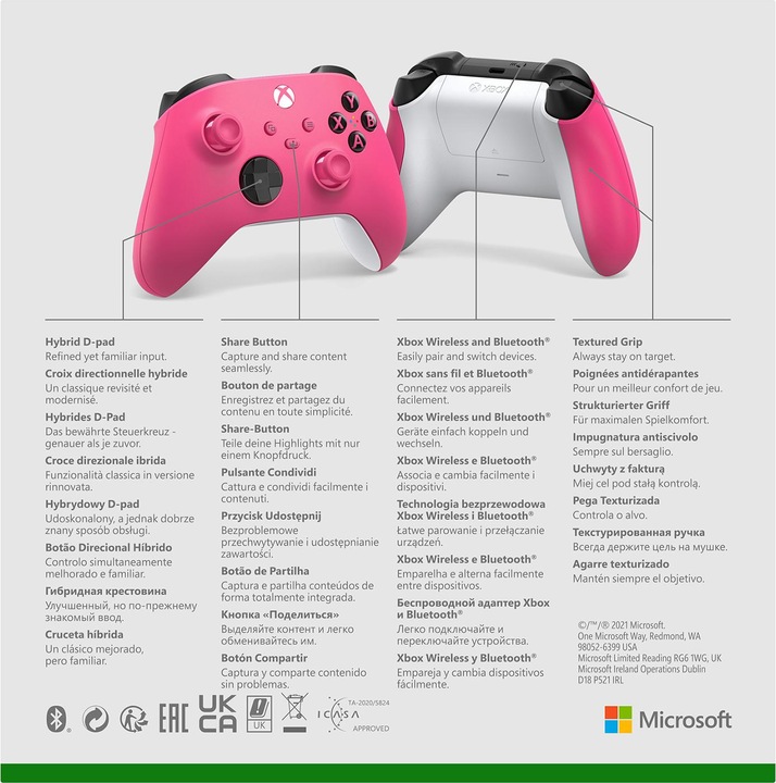 Immagine prodotto Microsoft Controller wireless Xbox - Rosa intenso (PC, Xbox Series X, Xbox One X, Xbox One S, Xbox Serie S)