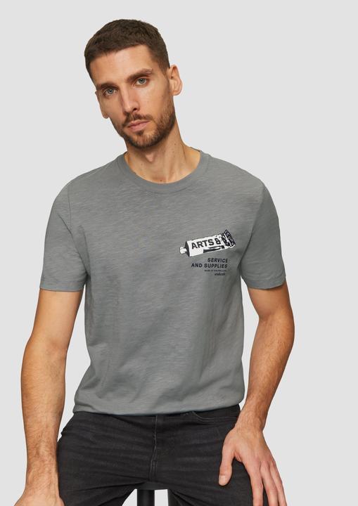 Produktbild S.Oliver T-Shirt Baumwoll-T-Shirt mit Frontprint und Flammgarnstruktur (L)