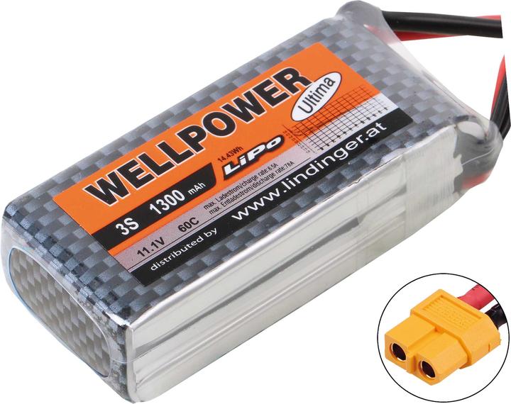 Productafbeelding Wellpower LIPO ACCU ULTIMA 1300 MAH / 11,1 VOLT 3S 60/120C CH5/10 MET XT-60 CONNECTORSYSTEEM (11.10 V, 1300 mAh)