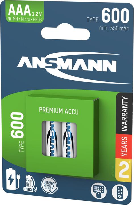 Image du produit Ansmann Batterie NiMH Micro AAA type 600 (min. 550 mAh) maxE (4 pcs, AAA, 550 mAh)