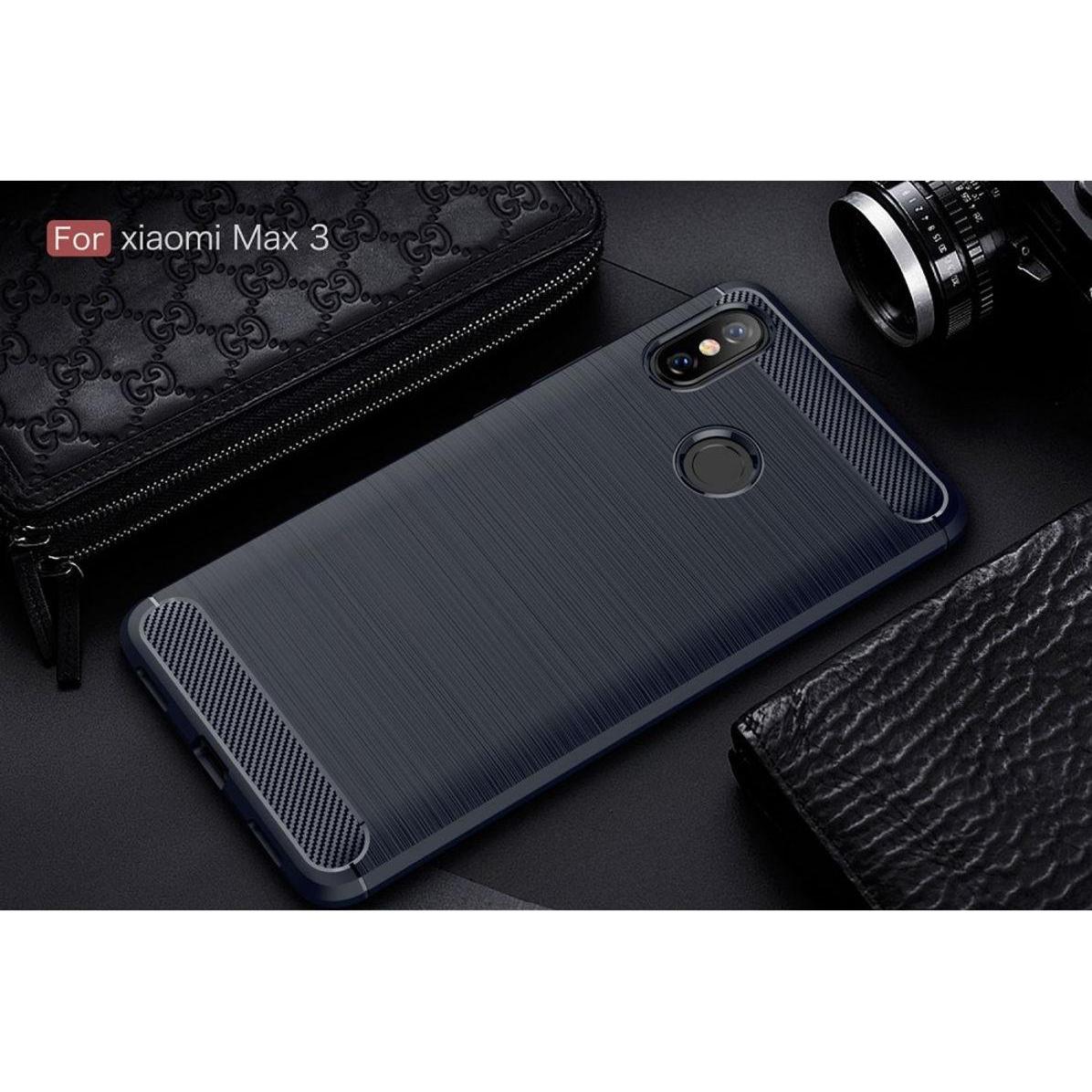 Thumbnail - König Design Hülle Handy Schutz für Xiaomi Mi Max 3 Case Cover Bumper Carbon Optik Etuis Blau (Xiaomi Mi Max 3), Smartph...