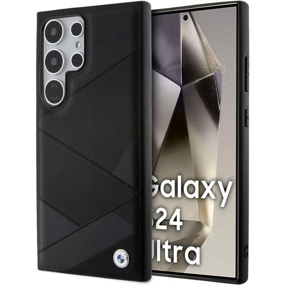 BMW BMHCL23RCGPK S928 czarny/black hardcase Signature Leather Crossing Lines Pattern (Samsung Galaxy S24 Ultra), Smartph...