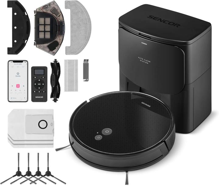 Productafbeelding Sencor SRV 6485BK â€“ Robotstofzuiger met dweilfunctie â€“ Met laadstation en leegstation (3000 Pa, Veeg)