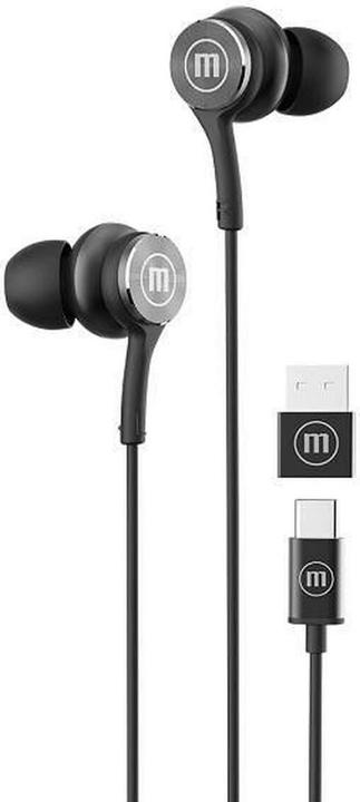 Maxell XC1 USB-C wired headphones with USB-A adapter black (Cable)