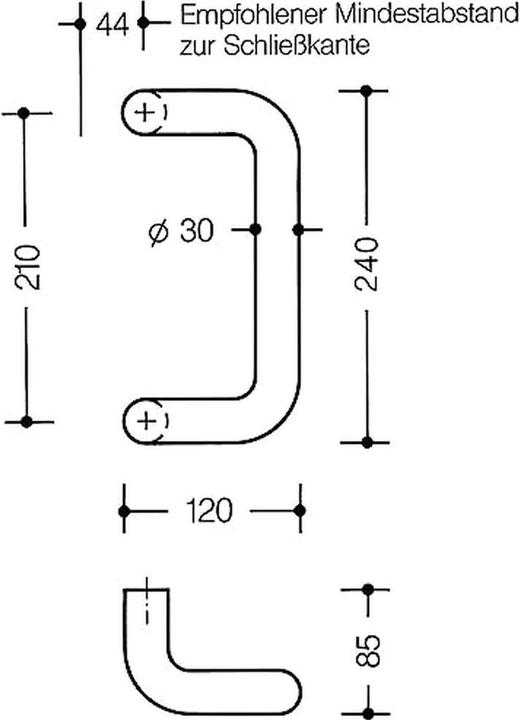 Produktbild Hewi Stossgriff 550.30BGKLT Polyamid Farb-Nr. 90m Befestigungsabstand 210 mm Länge 240 mm Breite 120 mm (Türknopf)