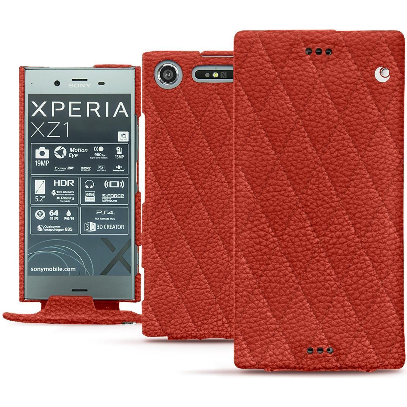 Noreve Lederschutzhülle vertikal (Sony Xperia XZ1), Smartphone Hülle, Orange
