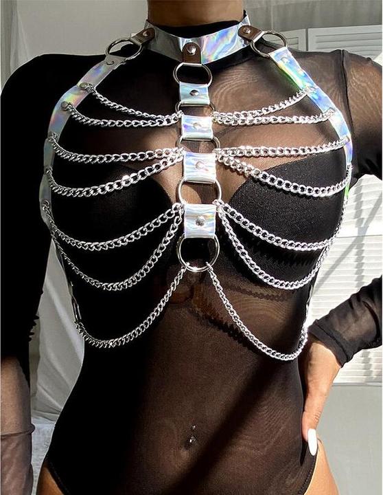 Produktbild Subblime 953737 Brustgurt Mit Ringen Und Ketten Silber Eine Grã–Sse