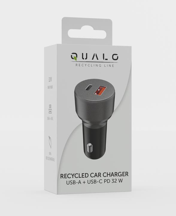 Actual product image Qualo Recycling USB-A USB-C car charger black 32W QRLS-AC-01-32