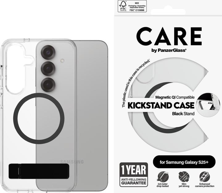 Actual product image PanzerGlass CARE by ® Feature Case Transparent w. Black Kickstand & Qi Compatible Samsung Galaxy S 2 (Samsung Galaxy S25+)