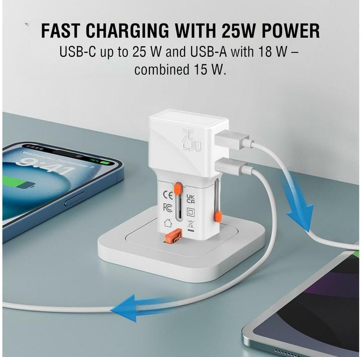 Actual product image 4smarts Travel charger World Travel Adapter Nomad Pocket 25W USB-C/USB-A white