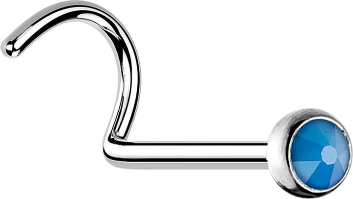Produktbild Star Piercing Nasenstecker gebogen silber mit Opal blau (ohne Messing, Chirurgenstahl 316L)