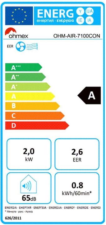 Label énergétique Ohmex Climatiseur AIR-7100 (15 m², 7000 BTU/h)