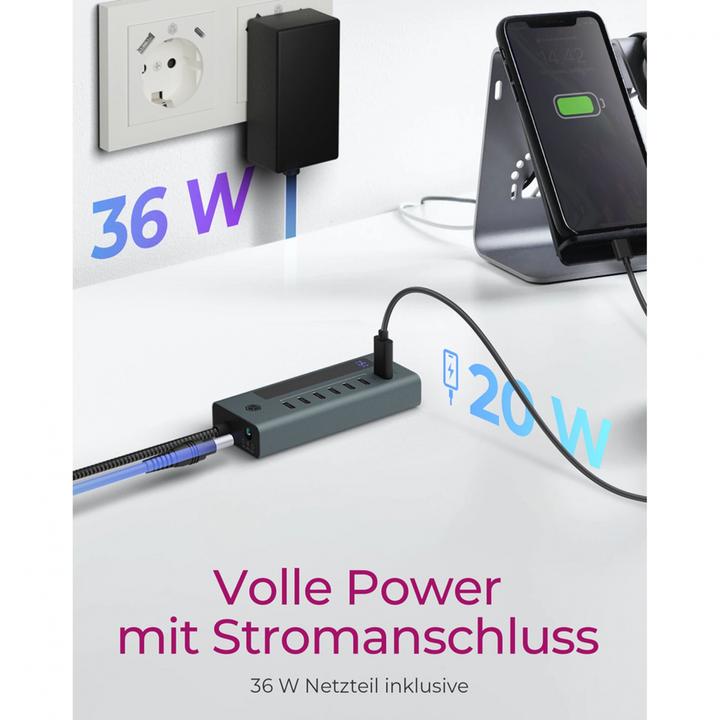 Produktbild Icy Box USB-C Hub mit 20W Ladeanschluss und integriertem Display, IB-HUB1457-C31 (USB-C, 7 Ports)