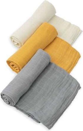 Actual product image little unicorn Cotton Muslin Swaddle 3 Pack - Mustard (120 cm, 120 cm)