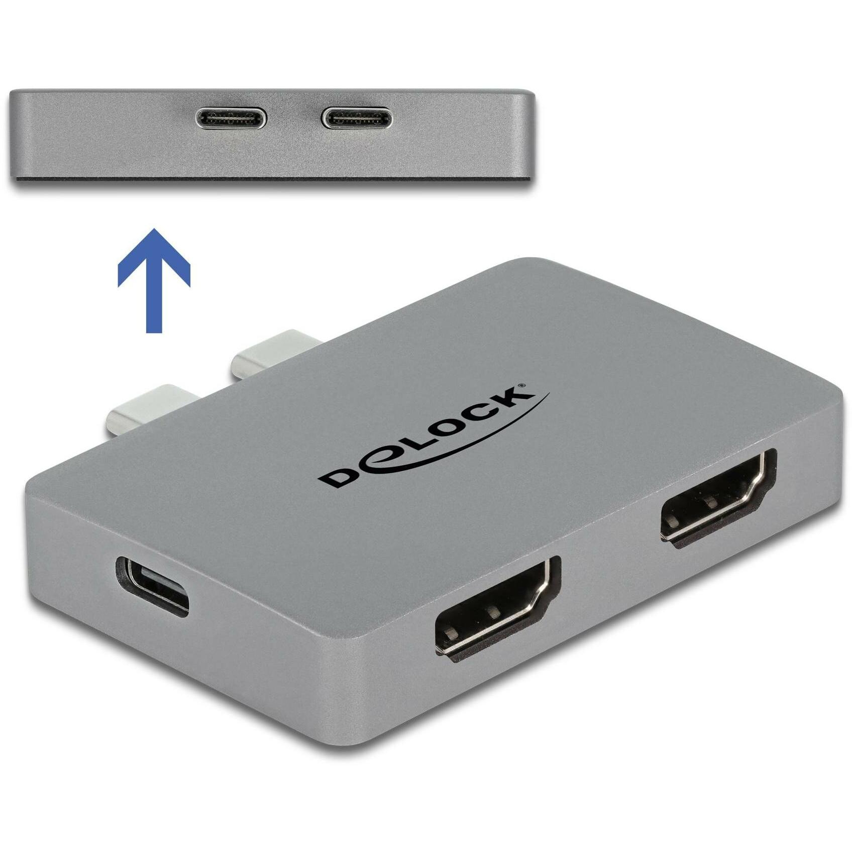 Thumbnail - Delock Dual HDMI Adapter mit 4K 60 Hz und PD 3.0 (USB-C, 2 Ports), Dockingstation + USB Hub, Grau