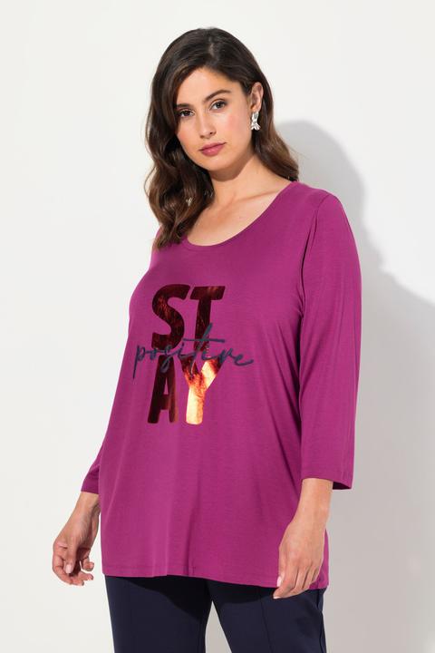 Immagine prodotto Ulla Popken Maglia con ricamo, scritta, scollo a girocollo e maniche a 3/4 (50, 52)