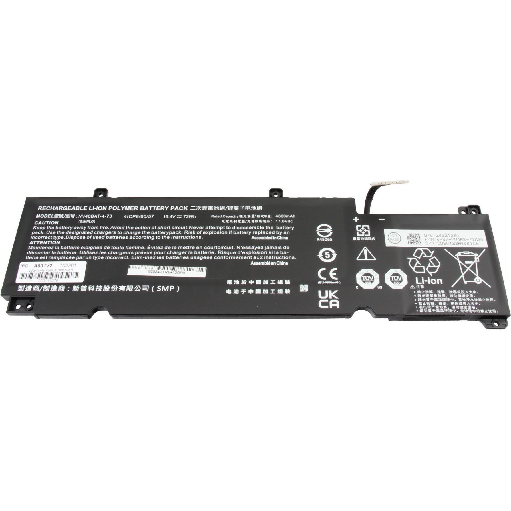 Clevo 6-87-NV4RS-74M00 (4 Zellen, 4600 mAh), Notebook Akku