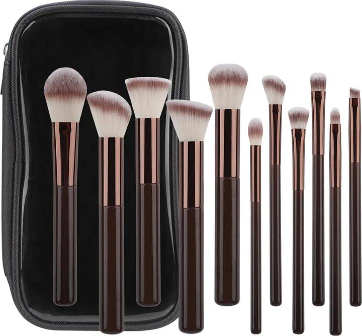 Actual product image Alopini 11pcs solid wood handle makeup brush set with Bag (Set)