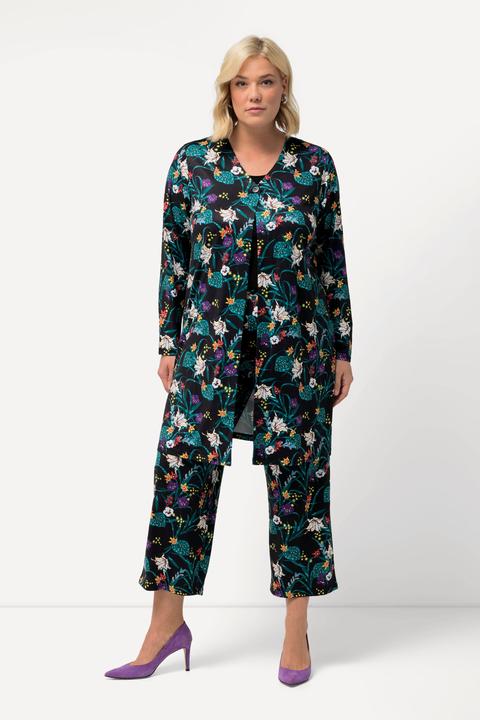 Immagine prodotto Ulla Popken Giacca di jersey con scollo a V, fiori e spacchetti laterali (50, 52)