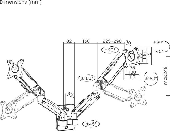 Immagine prodotto Maclean Supporto a parete per due monitor 17-32" 9kg max molla meccanica MC-988 (Muro, 32", 9 kg)