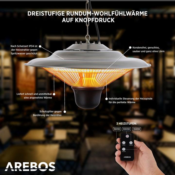Produktbild Arebos Infrarot Deckenheizstrahler mit Fernbedienung (1500 W)