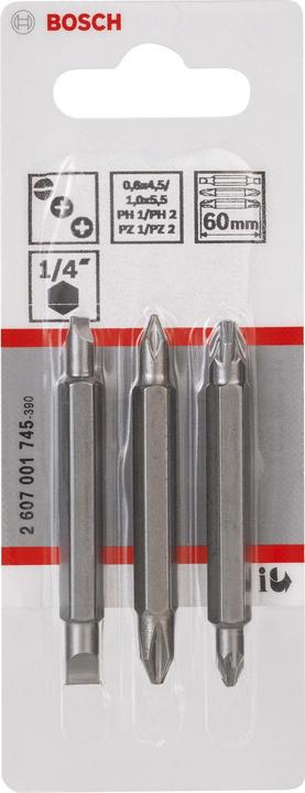 Produktbild Bosch Professional Zubehör Doppelklingenbit-Set, 3-teilig, PH1, PZ1, S 0,6x4,5, PH2, PZ2, S1,0x5,5, 60 mm (Kreuz Phillips PH)