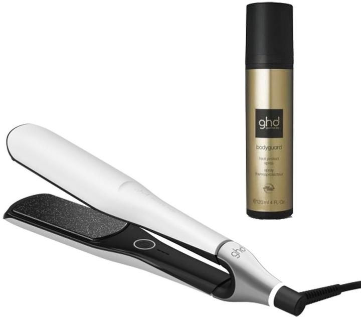 White with red accents