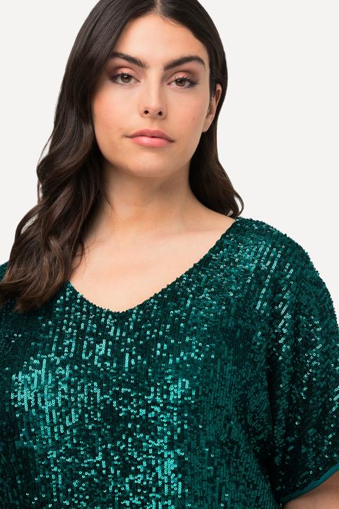 Produktbild Ulla Popken Pailletten-Shirt, Oversized, V-Ausschnitt, Halbarm (46, 48)