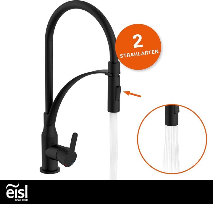 Actual product image Eisl Kitchen tap CARNEO Sink mixer Black matt Black Spray Pull-out Swivelling NI183CARB