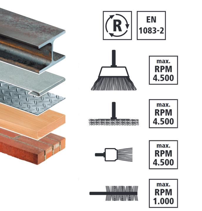 Produktbild wolfcraft 1 Stahldraht-Bürsten-Set 4-tlg., S=6mm