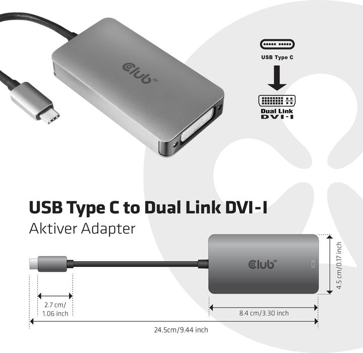 Image du produit Club 3D USB Typ-C zu (DVI, 24.50 cm)