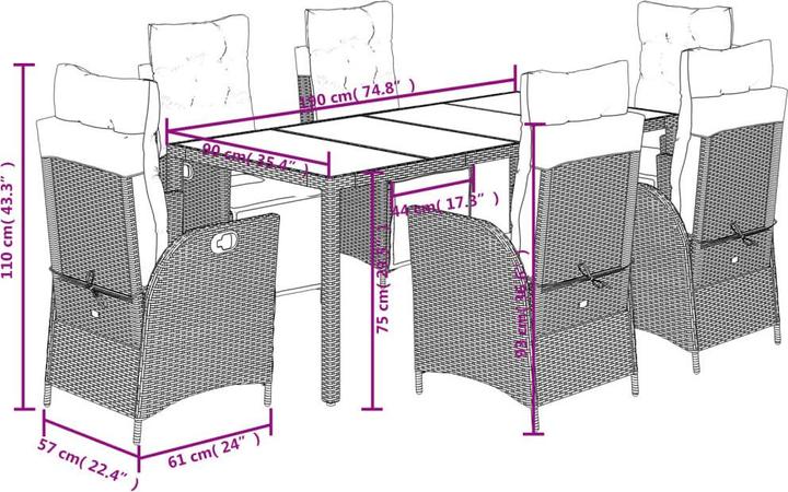 Immagine prodotto VidaXL Mobili da giardino set da pranzo set da giardino gruppo di sedute 7 pezzi in polirattan nero (190 cm)