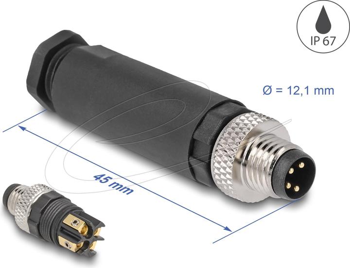 Image du produit Delock Connecteur M8 A-codé 4 broches mâle pour montage avec borne à visser