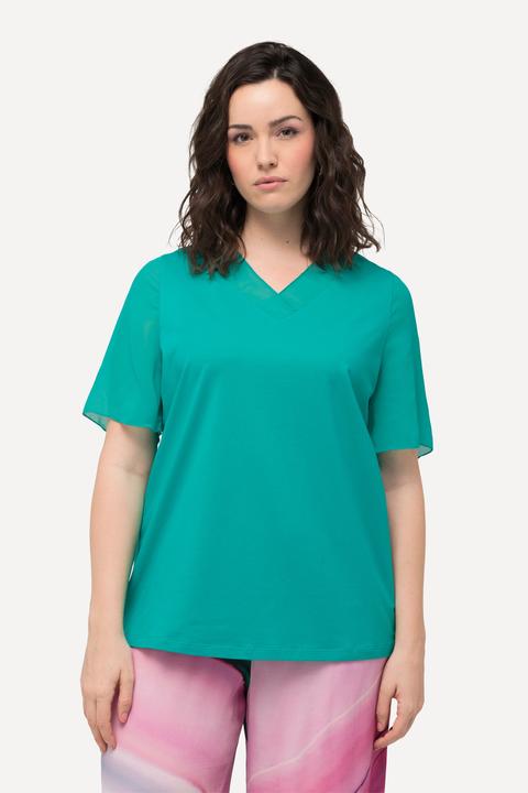 Produktbild Ulla Popken T-Shirt, Chiffon-Blende, V-Ausschnitt, Chiffon-Halbarm (58)