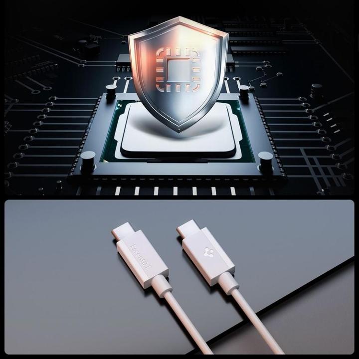 Immagine prodotto Spigen - Data Cable Essential (EB6020CC) - Fast Charging, 2x Type-C, 60W, 480Mbps, 2m - White (2 m, USB 2.0, 60 W)