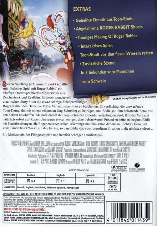 Produktbild Falsches Spiel mit Roger Rabbit (DVD, 1988, Deutsch, Spanisch, Englisch)