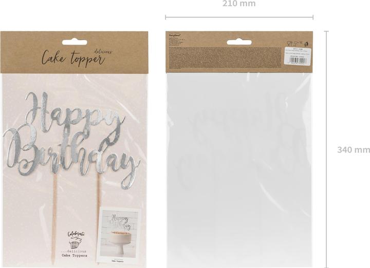 Actual product image Partydeco Décoration Argentée pour gâteau "Happy Birthday (1 Piece)